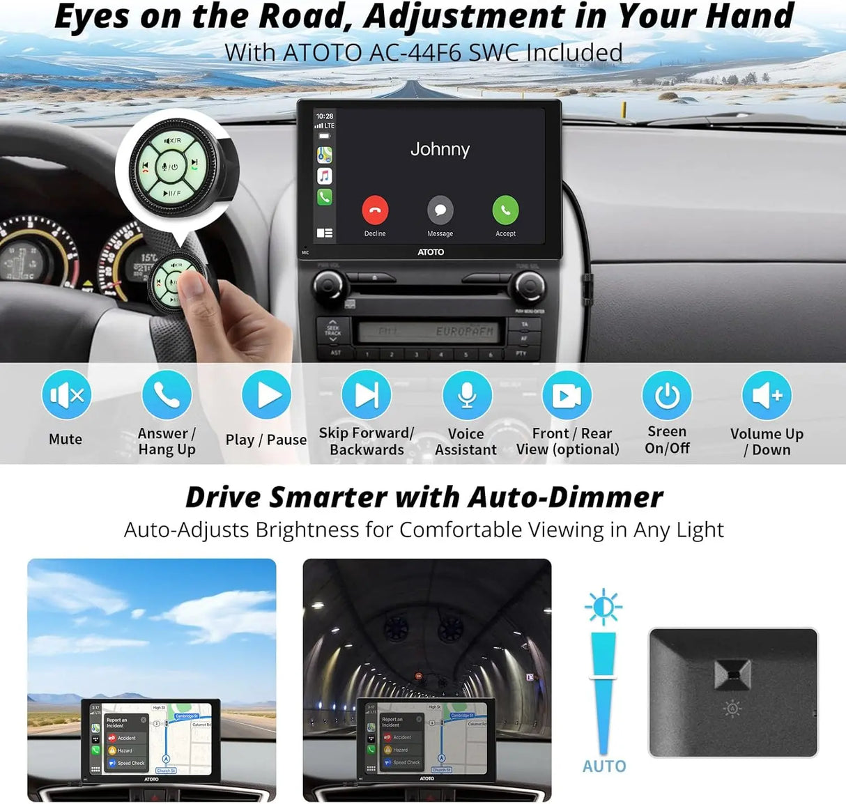 ATOTO P509SD 9'' Portable CarPlay Screen with Dash Cam, 1080p Backup Camera, CarPlay & Wireless Android Auto, Touch Screen,AUX/FM, SWC