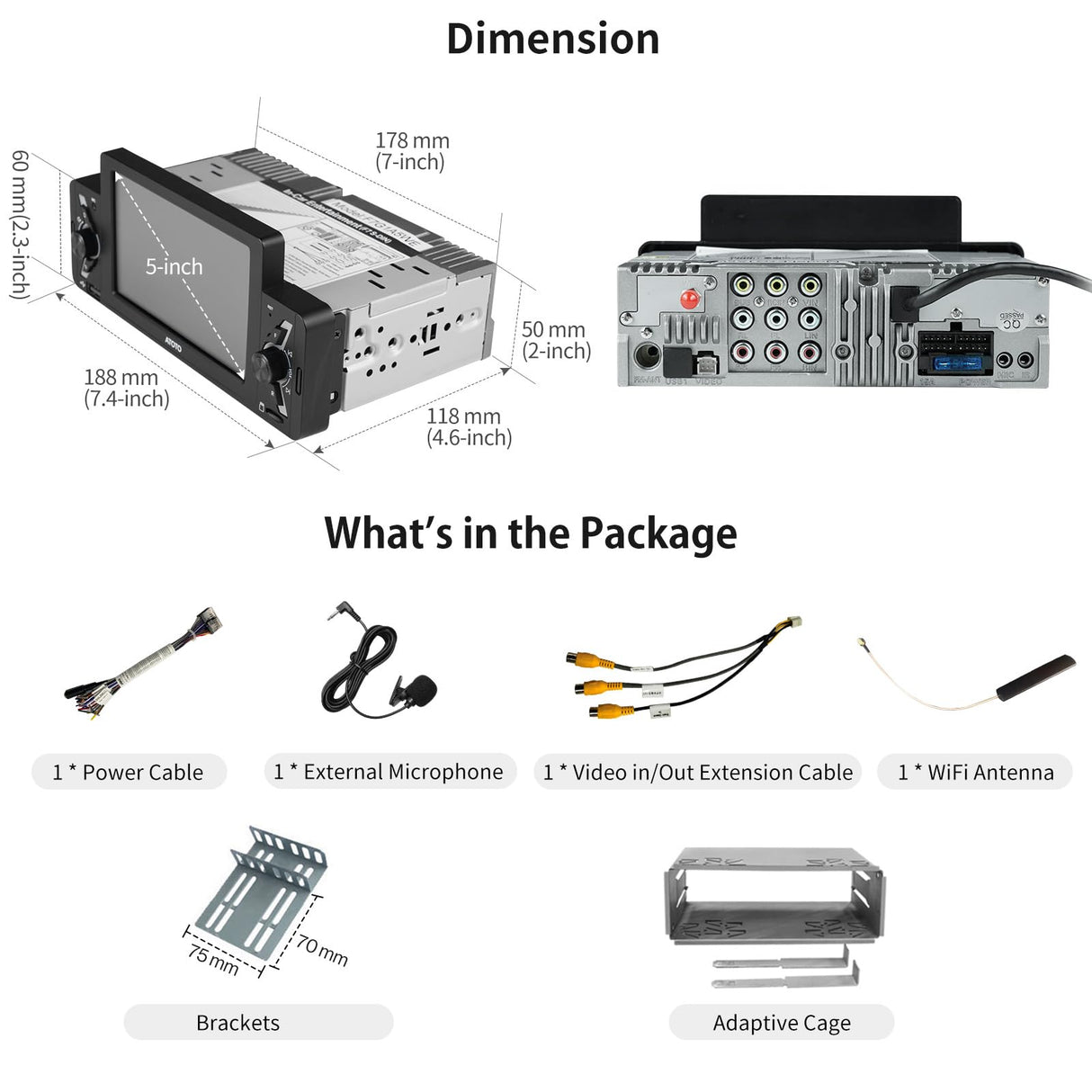 ATOTO F7WE 5 Zoll Autoradio 1din, Wireless CarPlay & kabelloses Android Auto, MirrorLink, Autoradio Bluetooth 5.3 mit Touchscreen, FM/AM/RDS, Sprachsteuerung, Live-Rückansicht, F7G1A5WE