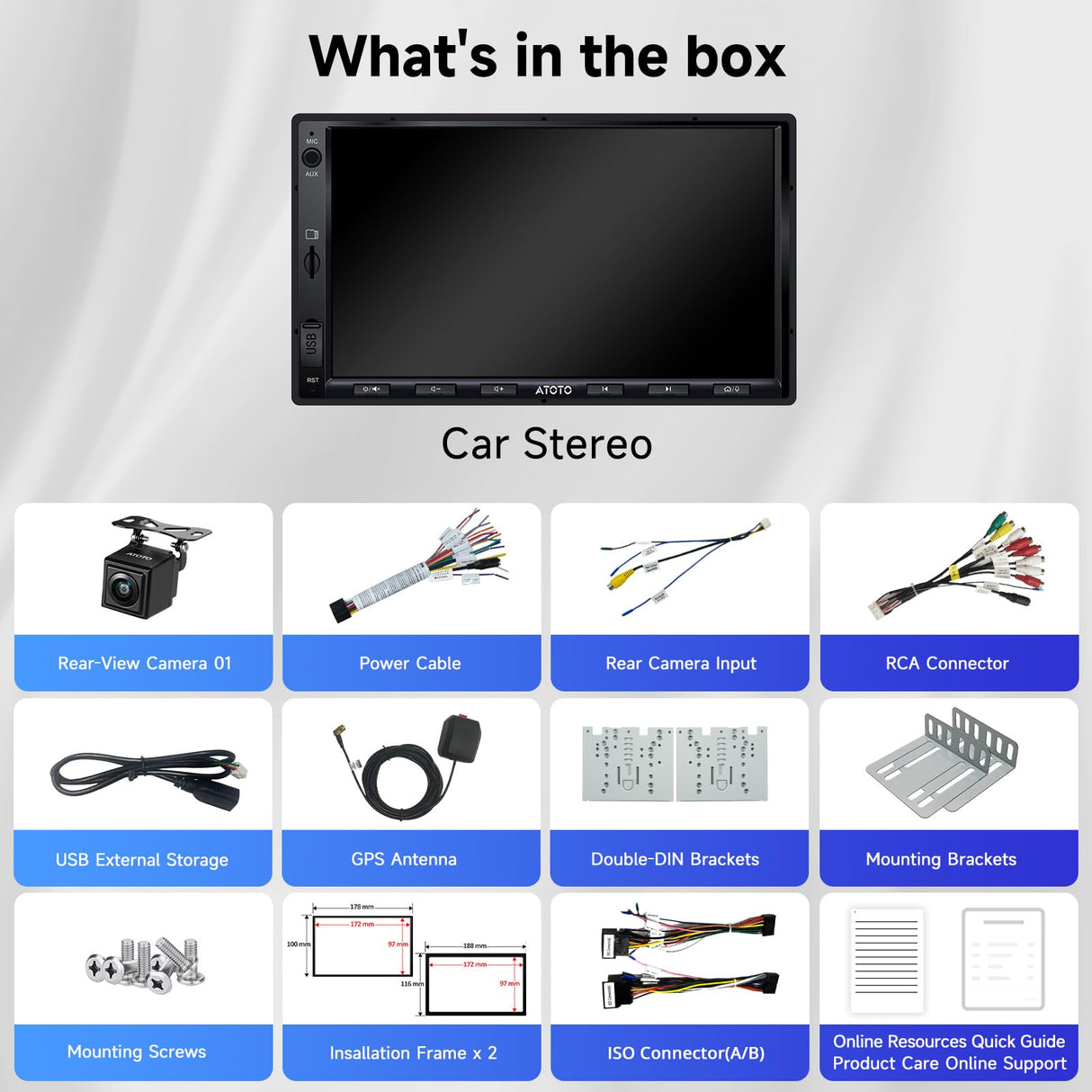 ATOTO A5 Autoradio 2 Din Android, 7" Écran Tactile Récepteurs multimédia, CarPlay et Android Auto sans Fil, Connexion WiFi/Bluetooth/USB, Caméra de recul, Phonelink, 24B-EQ DSP, 2G+32G, FM/RDS