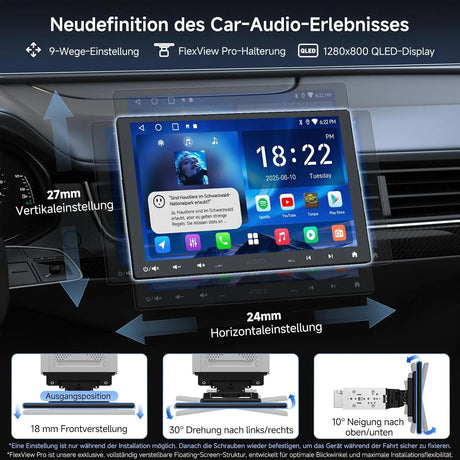 ATOTO A5LG110T 10" 1 DIN 2 DIN Autoradio, schwebendes Display, Rückfahrkamera, Wireless CarPlay &amp; Android Auto, WiFi/BT/USB Tethering, MirrorLink, DSP, FM/RDS, 2G+32G