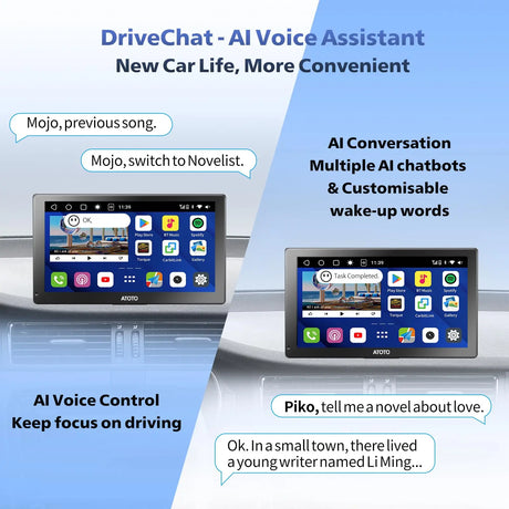 ATOTO 9" Portable Car Stereo with Front Dashcam, Wireless CarPlay & Android Auto, QLED Touchscreen, GPS Navigation, 4G LTE, Wi-Fi, ChatGPT, 4+32G