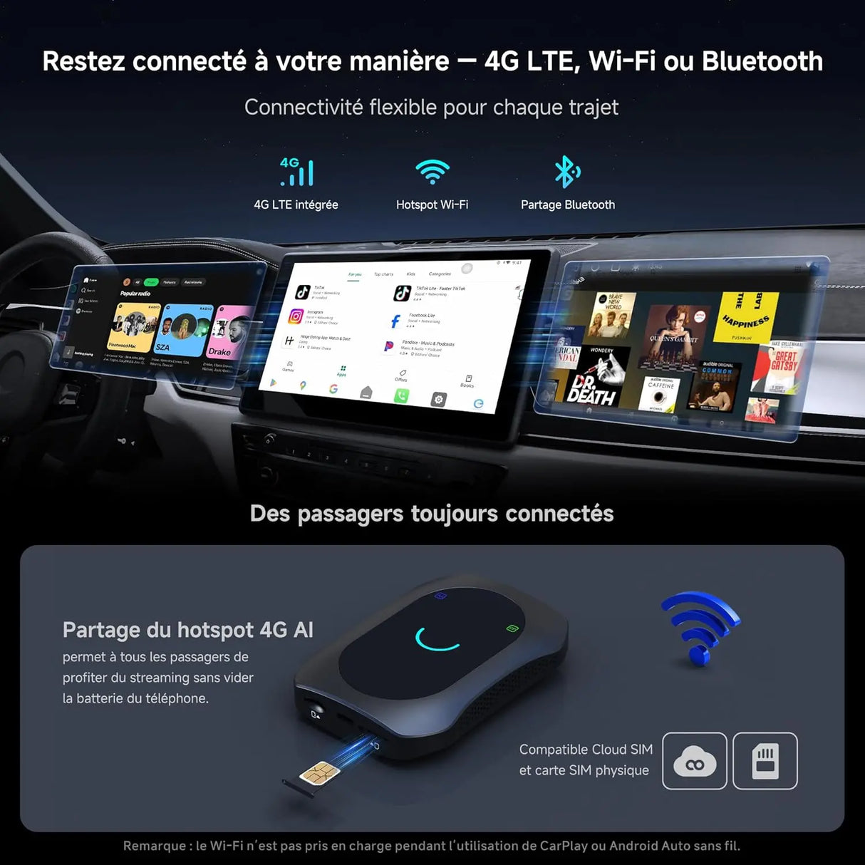 ATOTO CB7SATN CarPlay AI Box, Kabelloses CarPlay & Android Auto, 4G LTE (SIM), 256GB, HDMI In/Out, GPS, OBD, Dual Bluetooth, WLAN, USB C/A, OTA