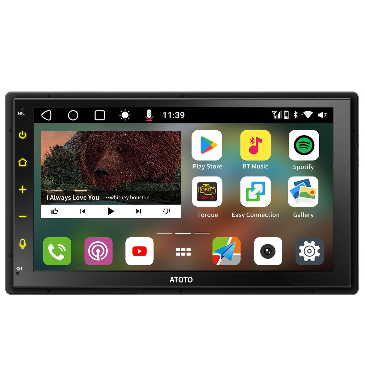 ATOTOT S8MS Double Din Digital Media Receiver, 7" QLED Touchscreen Android Double Din Car Stereo, 4G+32G, Wireless Android Auto & CarPlay, GPS Tracking, Built-in 4G LTE, Dual BT, LRV, SCVC, S8G2B74MS