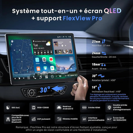 ATOTO 14.1" QLED X10G141E Autoradio Android avec GPS intégré, 1DIN & 2DIN, 8G+128G, Écran Flexview, Audio 7.1.2 CH, 4G LTE, EQ 36B, CarPlay & Android Auto sans Fil, HDMI IN
