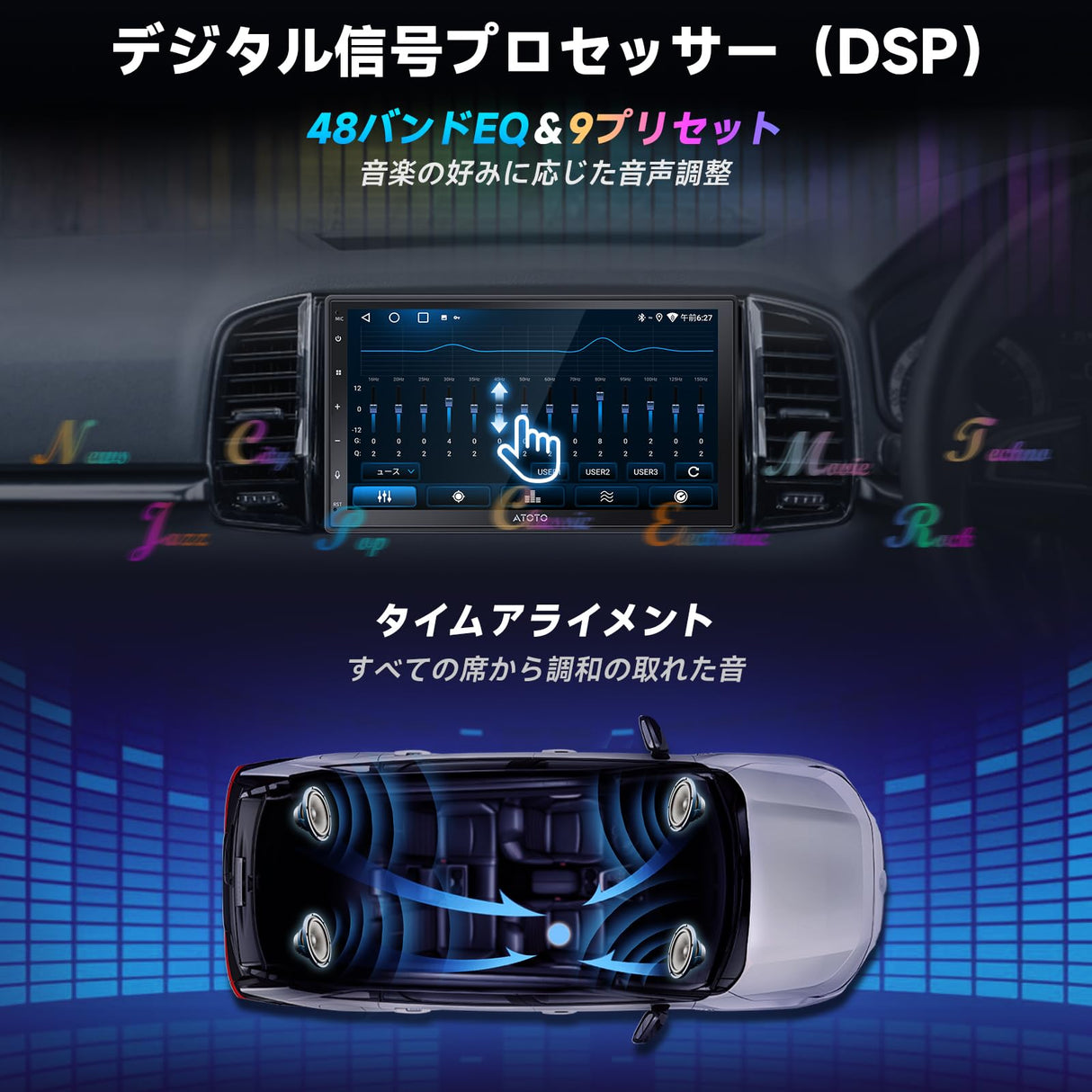 ATOTOZONE アンドロイドナビ 7インチ ディスプレイオーディオ 2DIN、ダッシュカムとリバースカメラを装備、CarPlay Android Autoワイヤレス＆有線、1280*720 IPSルーチスクリーン、GPSトラッキング、Wi-Fi/BT/USB テザリング、内蔵24 EQ DSP、2G+32G、FM/AM