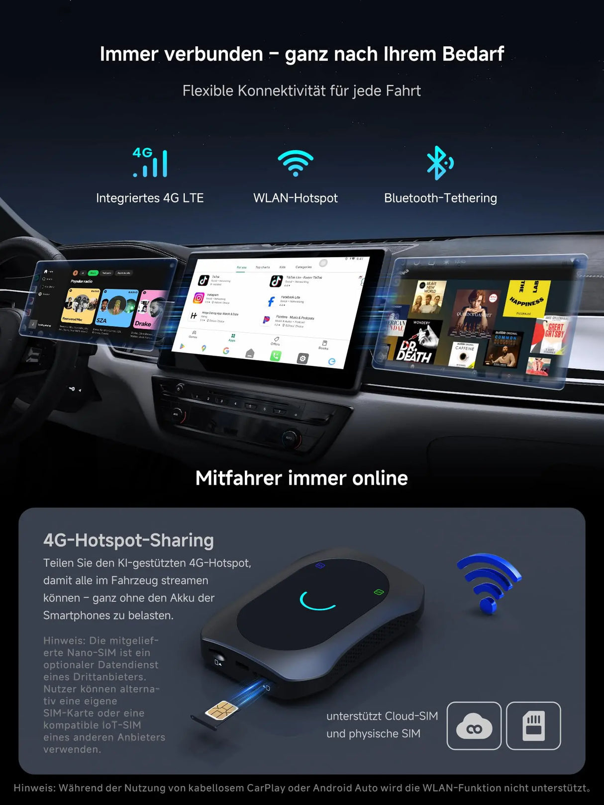 ATOTO CB7SBX CarPlay Wireless Adapter Android Auto AI Box, HDMI In/Out, Android 8GB+128GB, 4G LTE, Dual-BT/WLAN, GPS, OTA, OBD, DriveChat AI, Netflix/YouTube/TikTok
