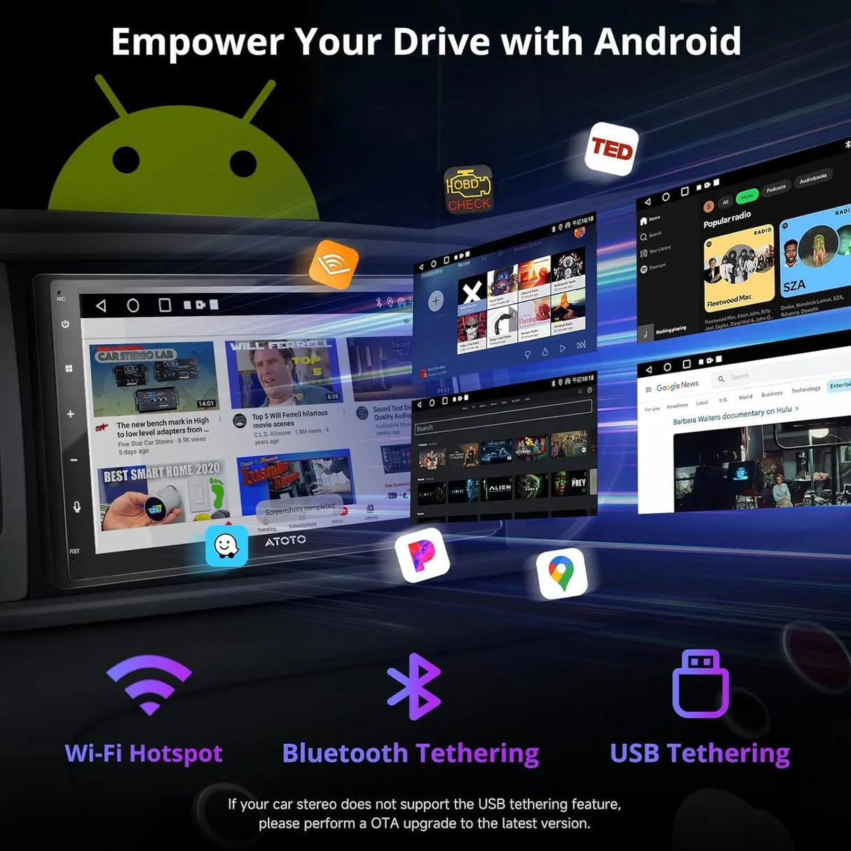 ATOTO A5LG2B7T Double DIN Android Car Stereo, Wireless CarPlay & Android Auto, 7 inch Touch Screen Head Unit, GPS Tracking, HD LRV (Live Rear-View), DSP 24EQ, MirrorLink, WiFi/BT/USB