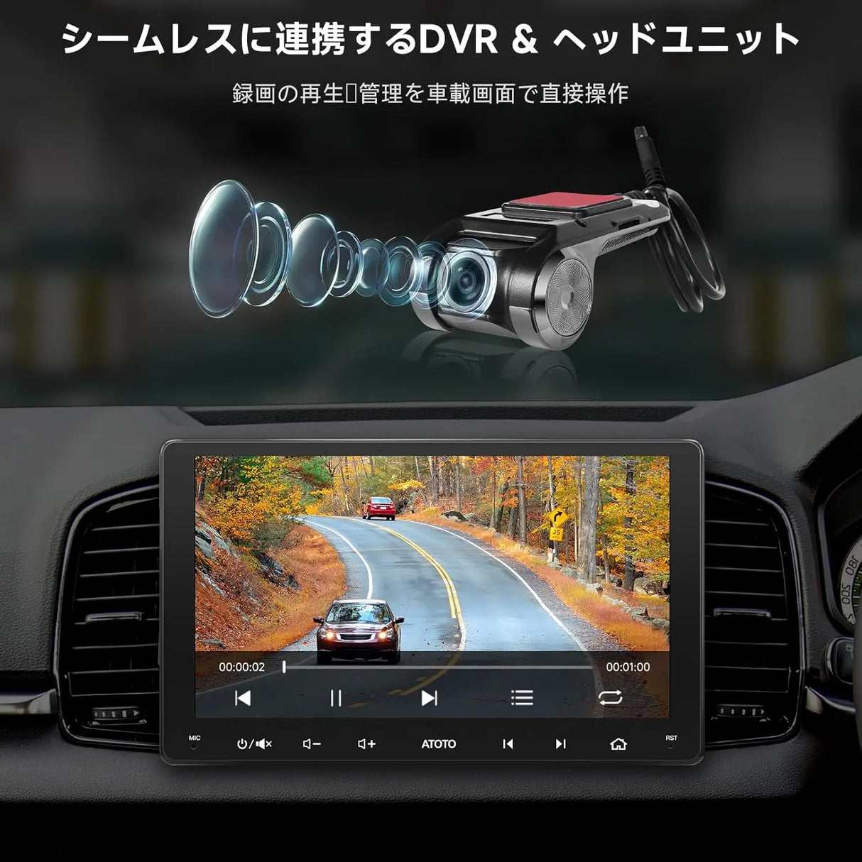 ATOTO AC-44P2 1080P USB DVRオンダッシュカメラ-カメラ側で録画-ATOTO A5 &amp; A6 &amp; S8 &amp; X10 &amp; P9シリーズと互換性があります。F7シリーズ、P5シリーズ、P8シリーズには非対応