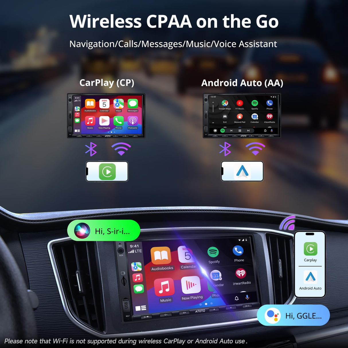 ATOTO A5LG2A7T 7" Android Double DIN Car Stereo, Wireless CarPlay&Android Auto, Wi-Fi/BT/USB Tethering, Bluetooth, 24B-EQ DSP, SCVC, GPS Tracking, MirrorLink, FM/AM/TF, 2G+32G