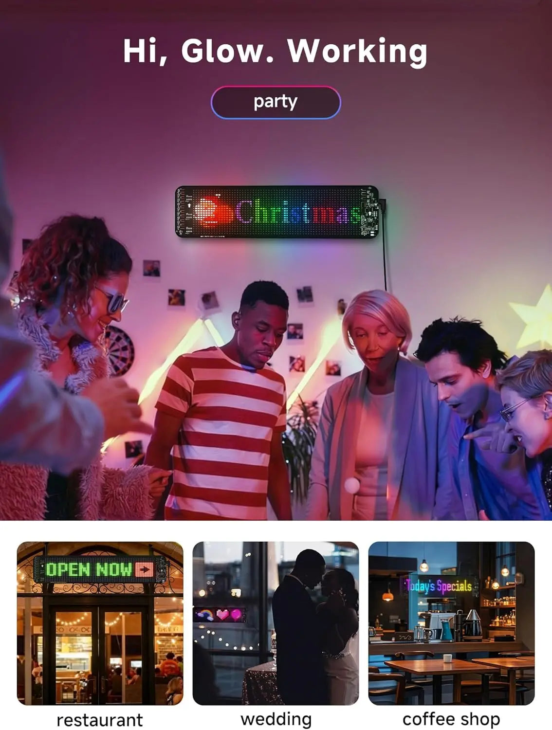 ATOTO CI-VIALD13 Scrolling Advertising LED Signs, AI Voice Control, Programmable led sign，Bluetooth APP Control，13.7" x 4"