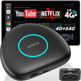 ATOTO CarWave CB6 AI Box Wireless CarPlay & Android Auto Adapter with 4G LTE, OBDII Scanner, Android OS, 4GB+64GB, Universal Car Stereo Upgrade, OTA Updates