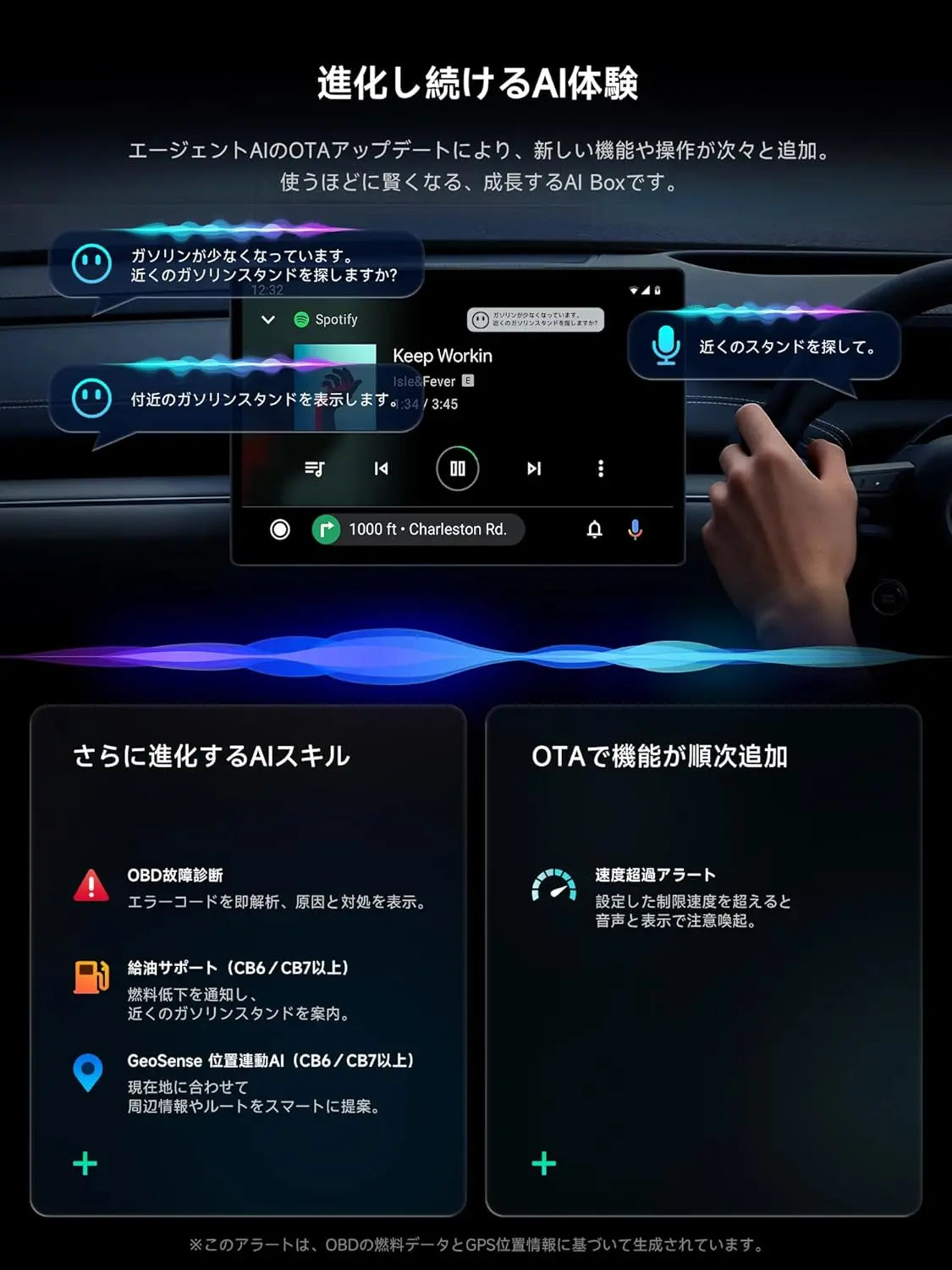 ATOTO CB6 ワイヤレスCarPlayとAndroid Autoアダプター、インテリジェントAI音声ドングル、GPSつきワイヤレスCarPlay AIボックス、デュアルBluetooth内蔵、4GB+64GB、多くのアプリ対応、プラグアンドプレイ、ブラック