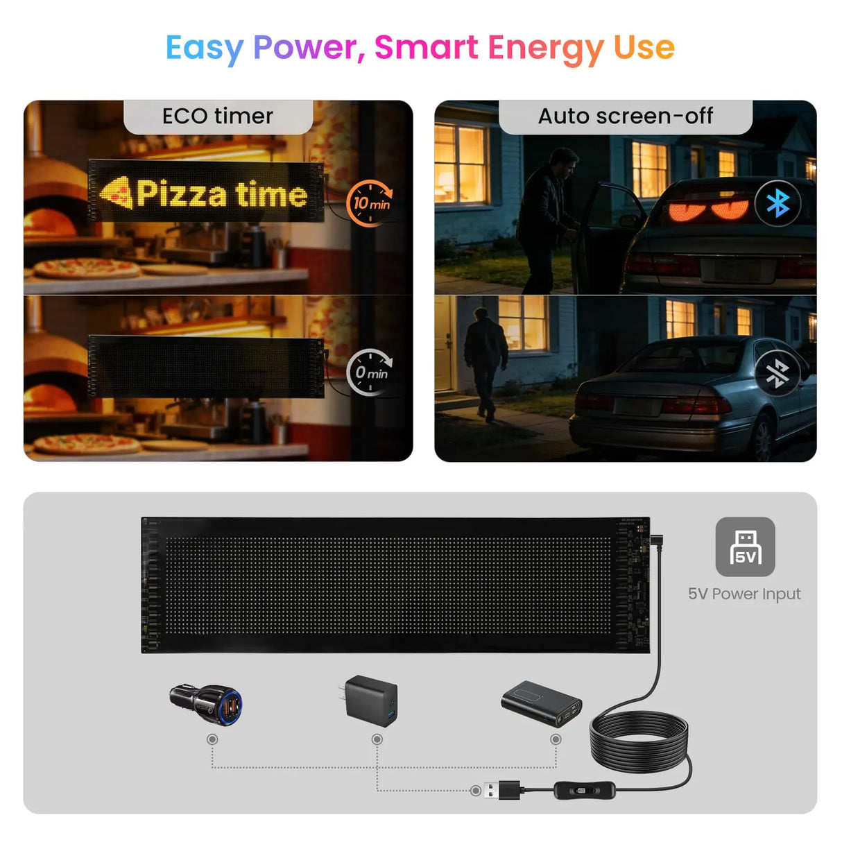 LEAPROCK 21" HD LED Light Sign for Car - Programmable Flexible Display with Bluetooth Control, Custom Logos/Animations & Eco Mode for Car Windshield
