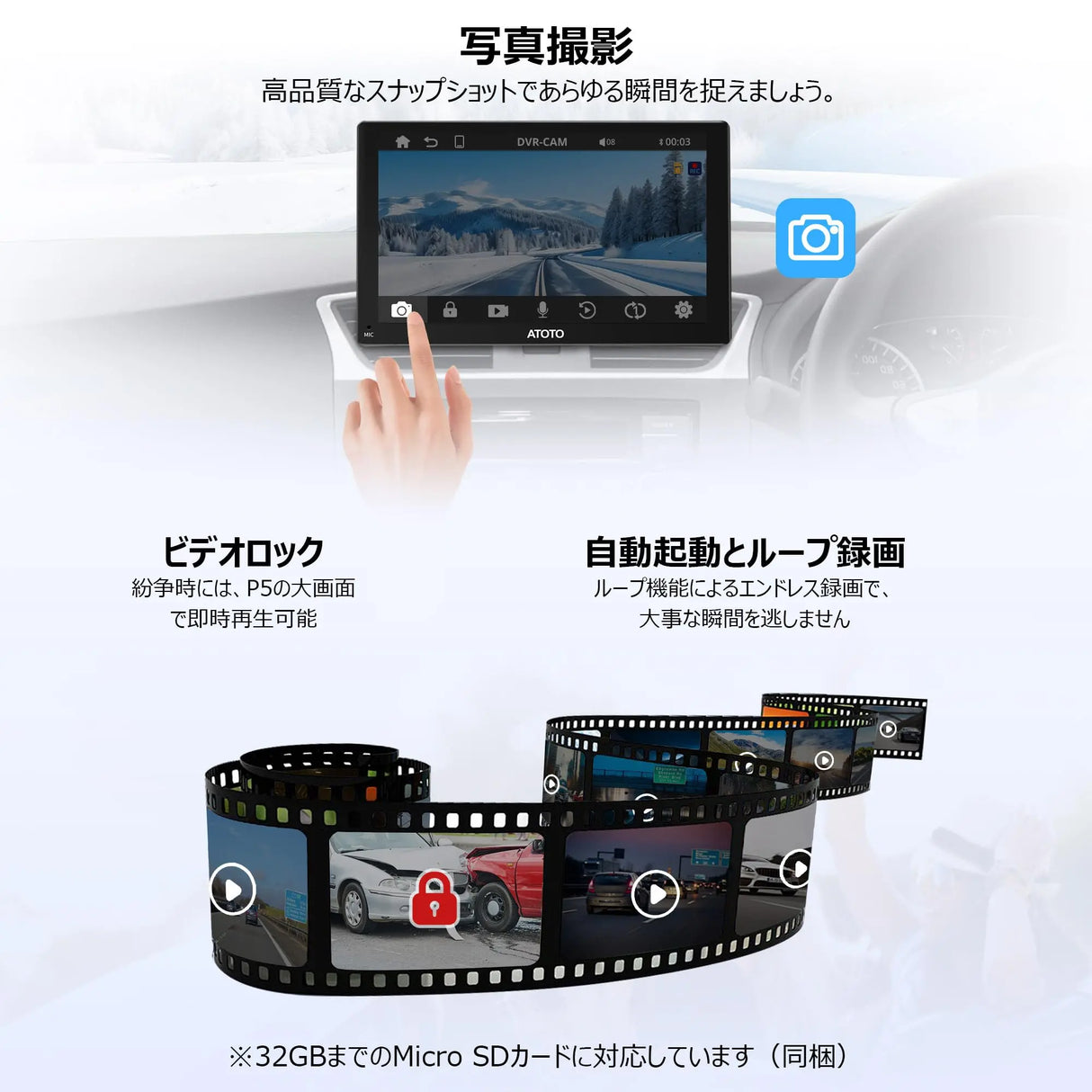 ATOTO AC-44P4ドライブレコーダー - 720P HD DVR 140°広角