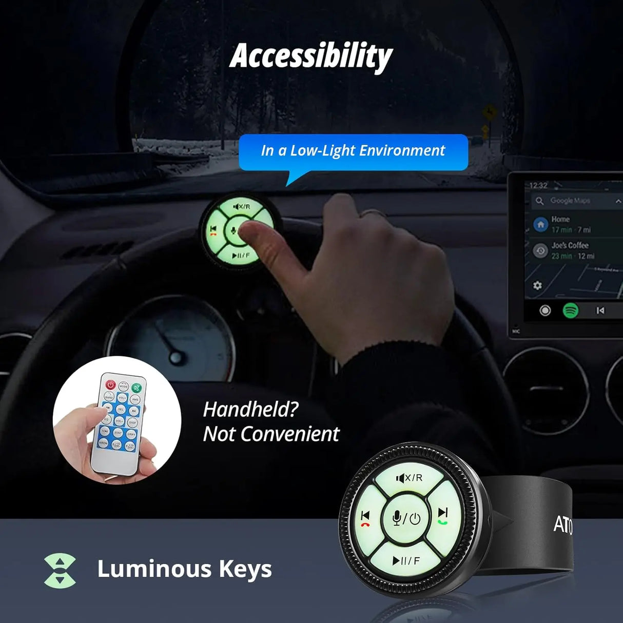 ATOTO AC-44F6 Wireless Remote for P5/P8/P9 - Luminous Buttons, Key Mapping, Watchband Style (Not for A5/A6/F7/S8)