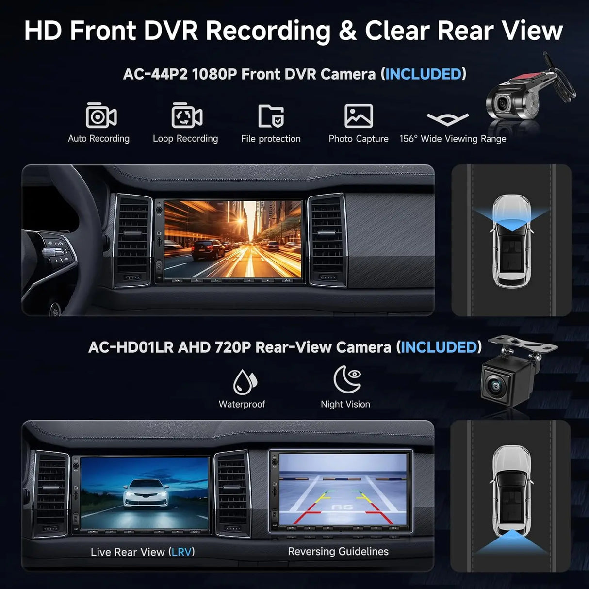 ATOTO A5LG2A7T 7" Double Din Car Stereo, Dash and Backup Camera, Wireless CarPlay and Android Auto, 2G+32G Touchscreen, WiFi and Bluetooth Tethering, 48-Band EQ DSP, Bluetooth, FM, USB, TF