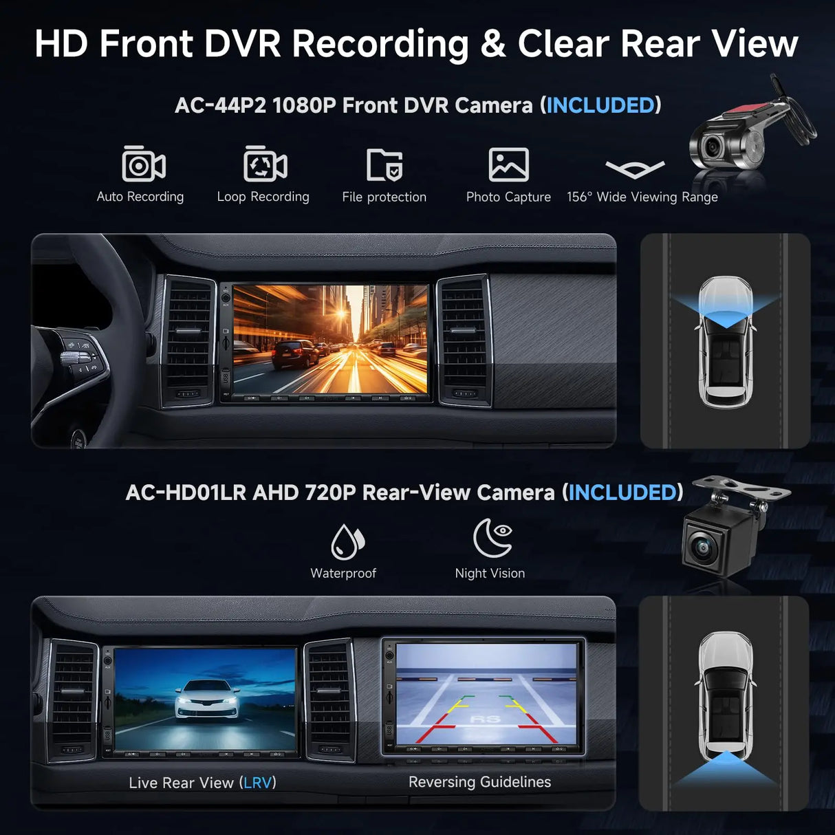 ATOTO A5LG2A7T 7" Double Din Car Stereo, Dash and Backup Camera, Wireless CarPlay and Android Auto, 2G+32G Touchscreen, WiFi and Bluetooth Tethering, 48-Band EQ DSP, Bluetooth, FM, USB, TF