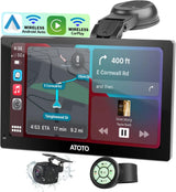 ATOTO P509SD 9″ QLED Portable CarPlay Screen with 1080P Backup Camera & Remote Control, Wireless CarPlay & Android Auto, GPS Navigation, MirrorLink & AUX/FM Output