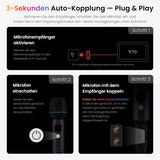 ATOTO AC-MICW2 Drahtloses Mikrofon-Set – Zwei wiederaufladbare Karaoke-Handmikrofone mit Empfänger, 15 m Reichweite, 6 Std. Laufzeit, kompatibel mit V10-Serie Autoradios