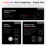 ATOTOEXCEL Drahtloses Mikrofon-Set, Zwei wiederaufladbare Handmikrofone mit Empfänger, 15m Reichweite, 6h Betrieb, Kompatibel mit V10-Serie Autoradios für Karaoke-Partys