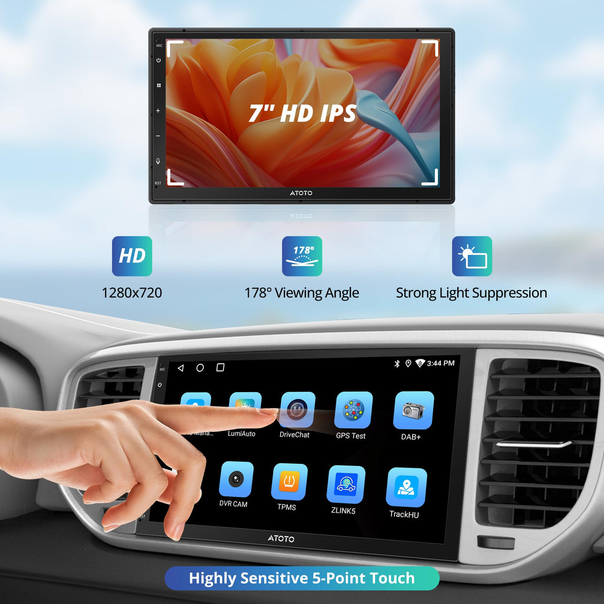 ATOTO A5L 7" Double Din Car Stereo, HD Touchscreen, Wireless CarPlay & Android Auto, Bluetooth & WiFi, Built-in GPS Navigation, DSP Audio Technology, 2G+32G