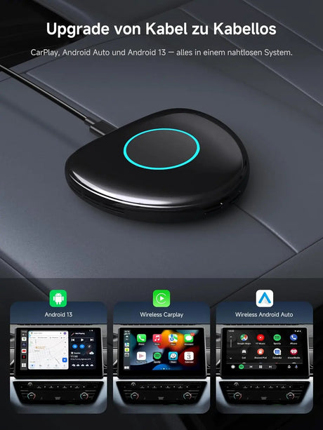ATOTO CB6 Android Auto Wireless Adapter – CarPlay IA Box, 8GB+128GB Auto-Streaming-Box mit 4G, Dual Bluetooth, USB, integriertem GPS, KI-Assistent, microSD-Erweiterung, OTA