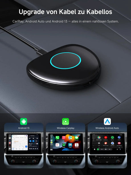 ATOTO CB6 Android Auto Wireless Adapter – CarPlay IA Box, 8GB+128GB Auto-Streaming-Box mit 4G, Dual Bluetooth, USB, integriertem GPS, KI-Assistent, microSD-Erweiterung, OTA