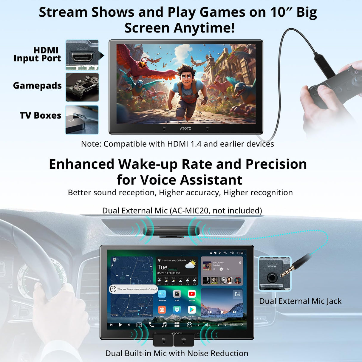 ATOTO X10G211E 10" QLED Android Car Stereo - 8GB/128GB, Wireless CarPlay/AA, 4G LTE, Dual Mic, HDMI, GPS