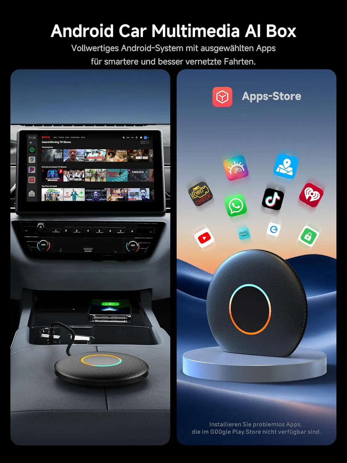 ATOTO CB6 Wireless CarPlay Adapter, Intelligenter AI-Sprachdongle mit GPS-Tracking, Kabelloses CarPlay und Android Auto, Bluetooth, 4GB+64GB, Kompatibel mit vielen Apps 