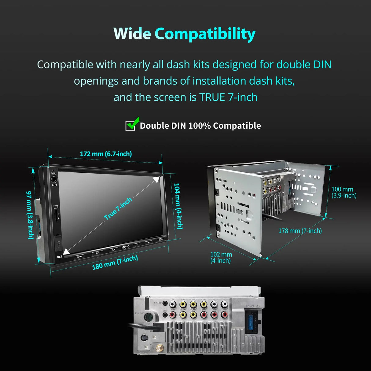 Double Din Car Stereo with Wireless CarPlay & Android Auto, 7 inch QLED CarPlay Screen for Car, SXM Ready, Quick Charge, Bluetooth Car Radio with Live Rear View, MirrorLink, USB/AUX/SWC, F7G2A7-XE-N