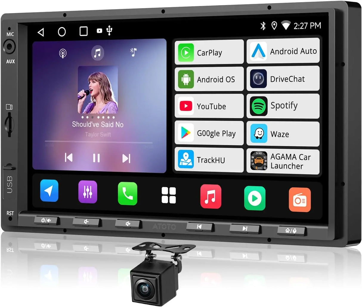 ATOTO A5LG2A7T 7" Android Double Din Car Stereo with Backup Camera, Wireless CarPlay & Android Auto, Wi-Fi/BT/USB Tethering, Built-in DSP, Bluetooth, PhoneLink, FM/AM/TF, 2G+32G