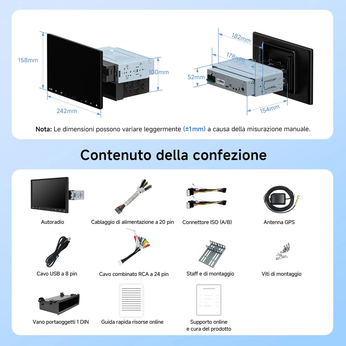 ATOTOZONE A5L Autoradio Android 10 Pollici Adattivo per 1DIN&2DIN, Schermo Futtuante, CarPlay e Android Auto Senza Fili, Tethering via WiFi/BT/USB, Mirrorlink, DSP/FM/RDS, GPS Navi, 2G+32G, A5LG110T