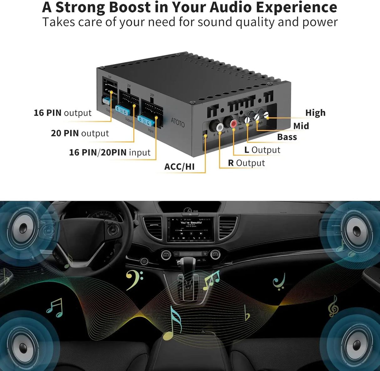 ATOTO CA-AEC01 Car Amplifier, 4 Channel, 400W Max Power, Class A/B, 2/4 Ohm Stable, Only Compatible with Selected ATOTO Car Stereos