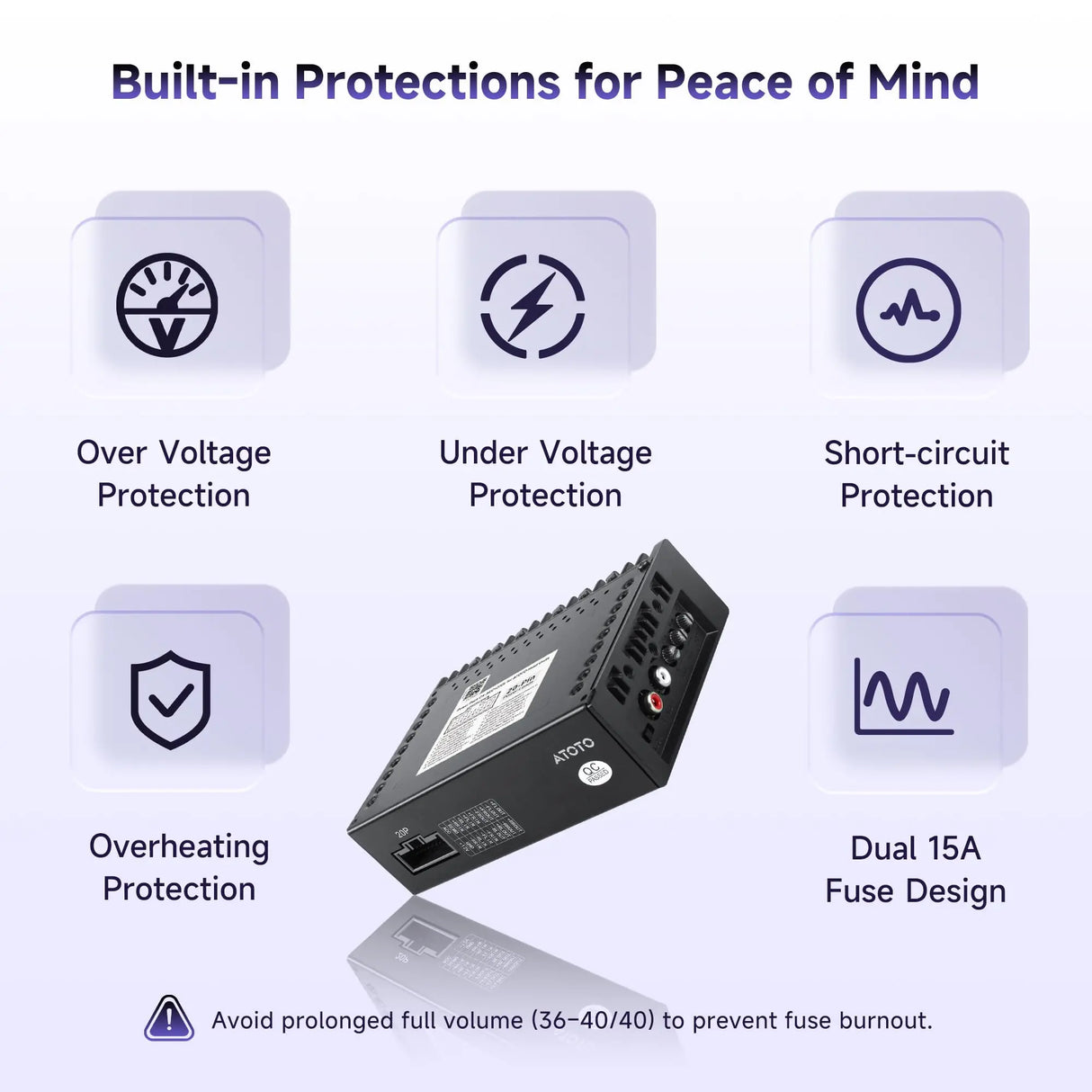 ATOTO CA-AEC122DL Verstärker, automatisch kompatibel, 4 x 60 W RMS, 4 Kanäle, Klasse D TI TPA3221, persönlicher EQ, Stromversorgung 2 m, kompatibel mit ATOTO Stereo 