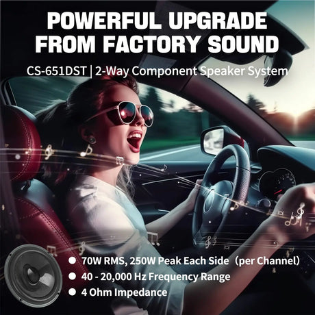 ATOTO CS-651DST 6.5 Inch 2-Way Car Component Speakers System, 6.5″ Mid-Bass Speakers + 1″ Tweeters with Crossovers, 4 Ohm Car Audio Door Speaker Set