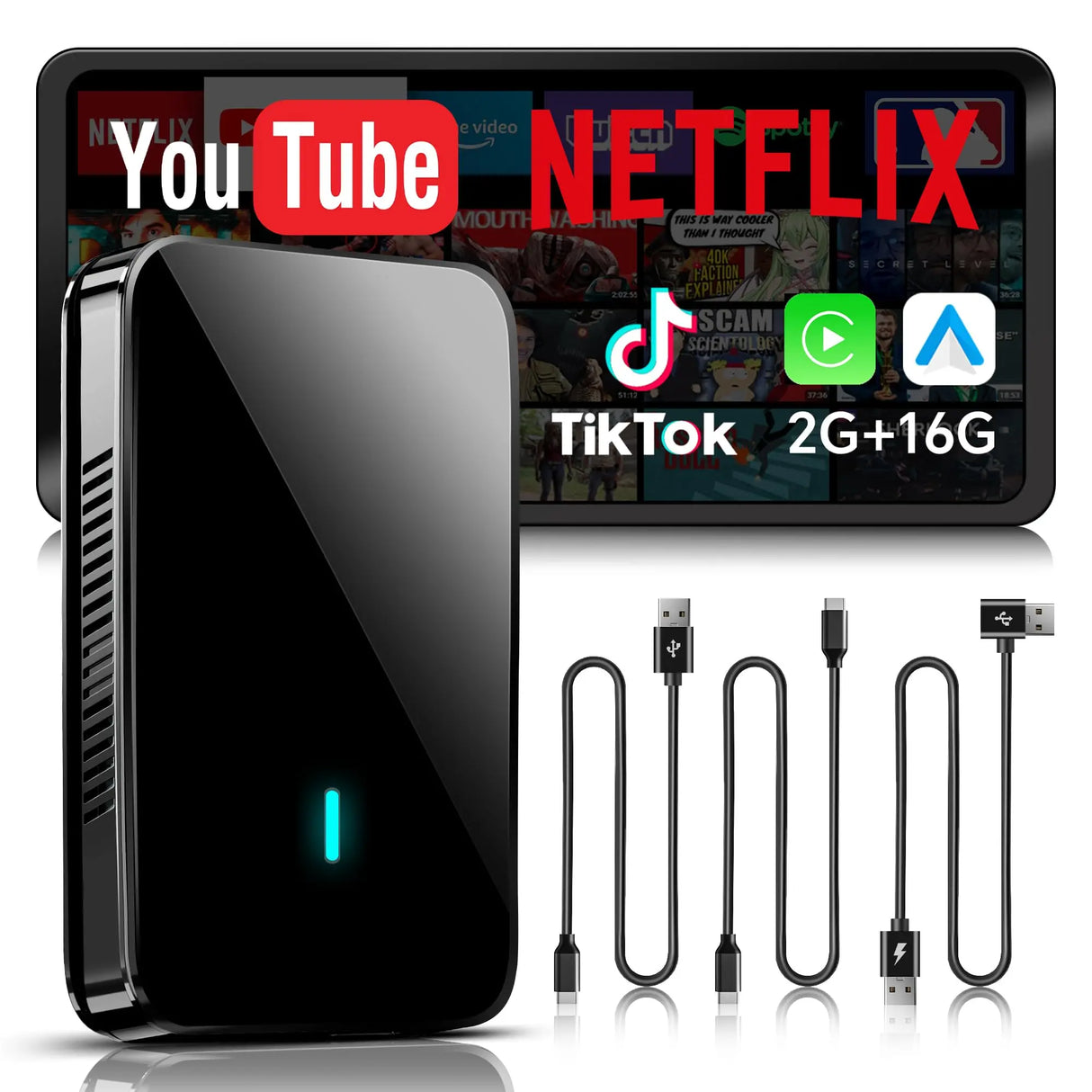 ATOTO CB4A Wireless CarPlay Adapter & Magic AI Box, 2GB+16GB, Supports Netflix/YouTube, TF Card, DriveChat AI, Plug & Play Dongle for OEM Wired CarPlay Cars