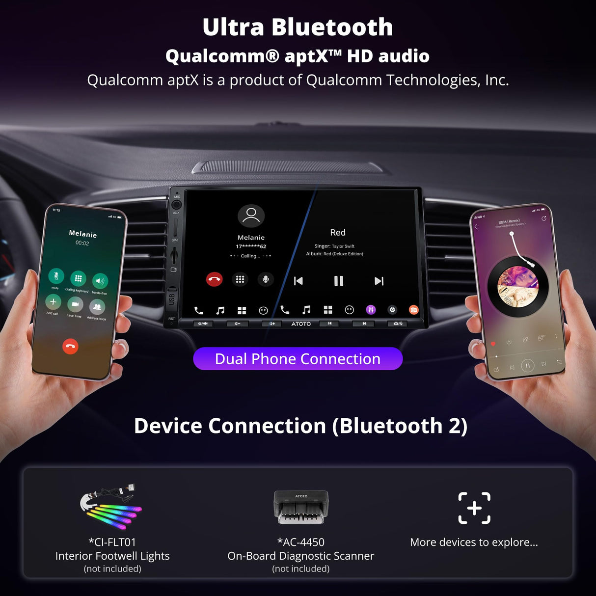 ATOTO X10 7" Double DIN Car Stereo，QLED Touchscreen CarPlay & Android Auto, Support HDMI& Dual Bluetooth, 4G LTE & WiFi, GPS Navigation