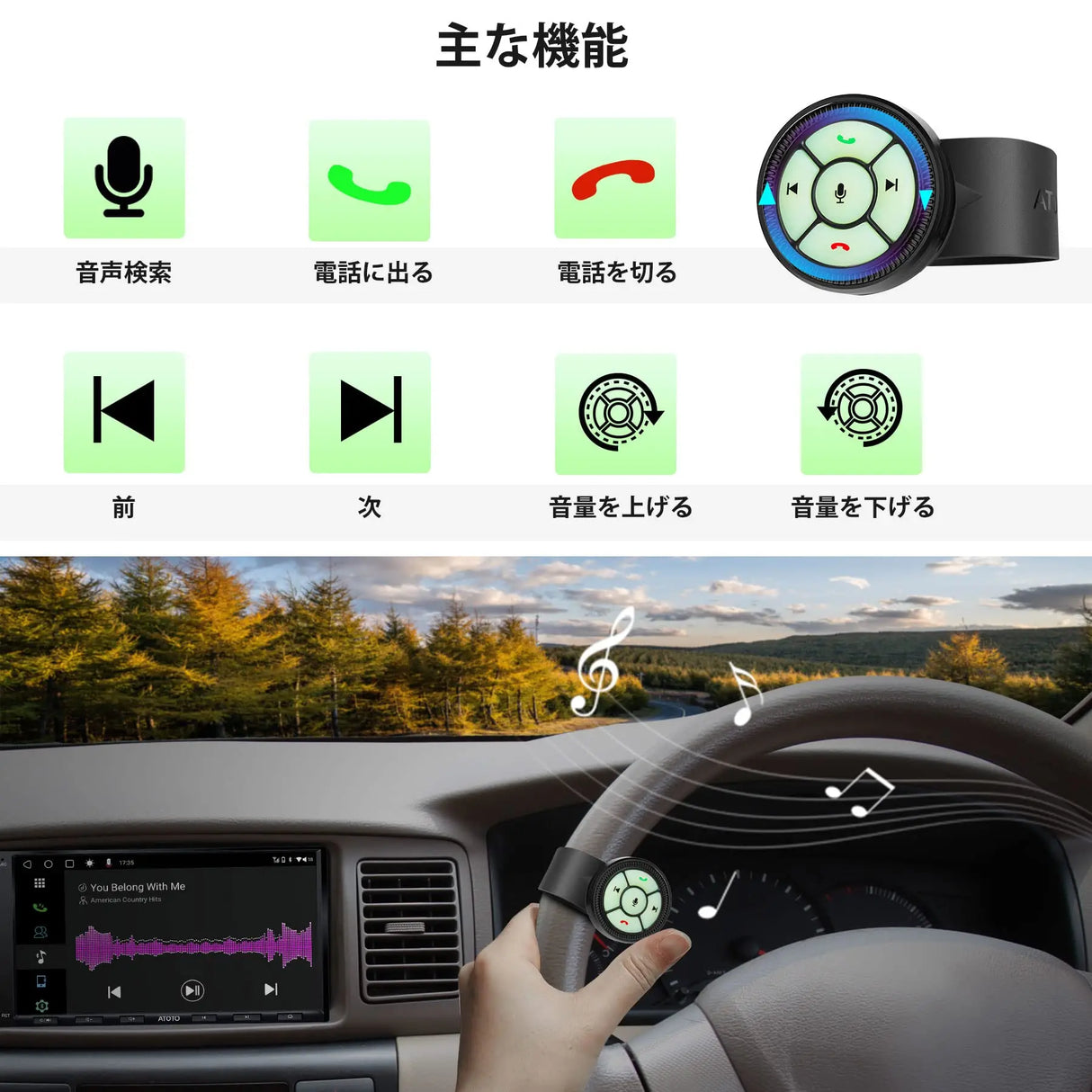 ATOTO AC-44F8 ワイヤレスリモコン | 多ブランド対応、SWC代替、発光ボタン