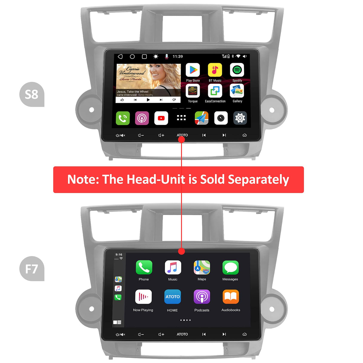 YOFUNG AC-TYHD02X-ST Installation Mounting Dash Kit for Toyota Highlander 2008–2013 (No Navigation), Only Compatible with ATOTO IAH09D-Style Car Stereo