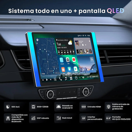 ATOTO X10G225E 12.5" 2Din Radiocasetes Coche Android QLED, 8+128 GB, CarPlay inalámbrico y Android Auto, 4G LTE, Asistente de voz AI, GPS, Micrófono dual, Bluetooth, LRV, 36B-EQ, Entrada HDMI