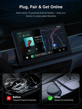 ATOTO CB6 CarPlay AI Box – Android Auto Wireless Adapter, 8GB+128GB Car Streaming Device with 4G, Dual Bluetooth, USB, Built-in GPS, AI Assistant, microSD Expansion, OTA