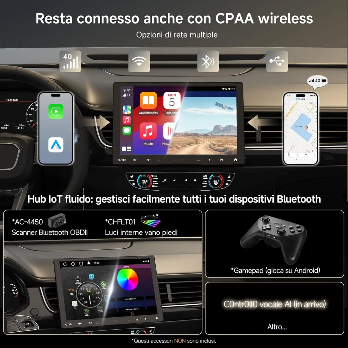 ATOTO S8G1104MS Autoradio 1 Din Android con Schermo Galleggiante da 10,1", 4G LTE, Wireless CarPlay & Android Auto, 4G+32G, AI Intelligente, Doppio Bluetooth, 36-Band EQ & DSP, SCVC/LRV