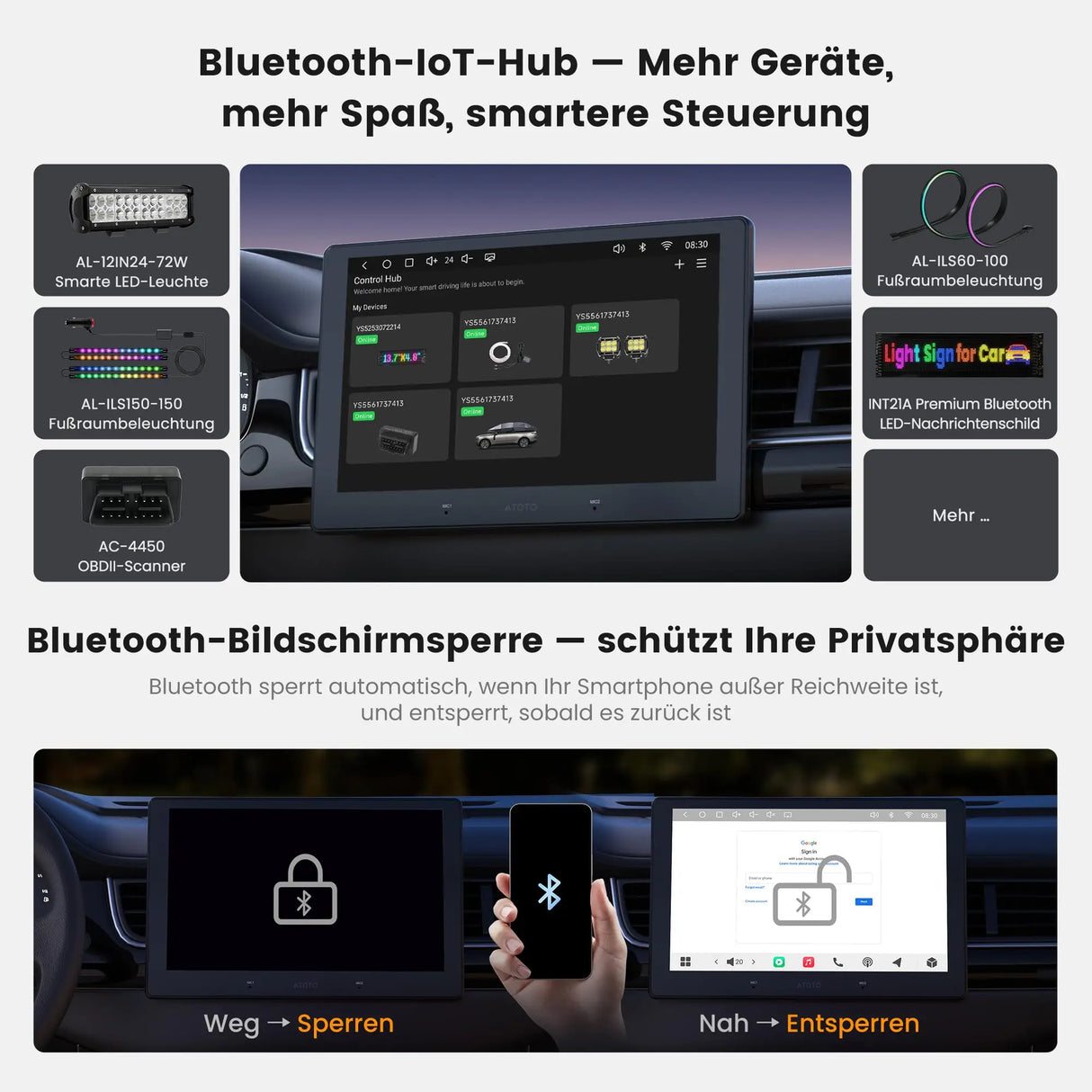 ATOTO S84G211P-S01 10.1 Zoll QLED Android Doppel-DIN Autoradio, kabelloses CarPlay und Android Auto, 4G LTE, WiFi/USB-Tethering, Hi-Fi DSP mit 4V Vorverstärkerausgang, mit Rückfahrkamera, 4G+64G