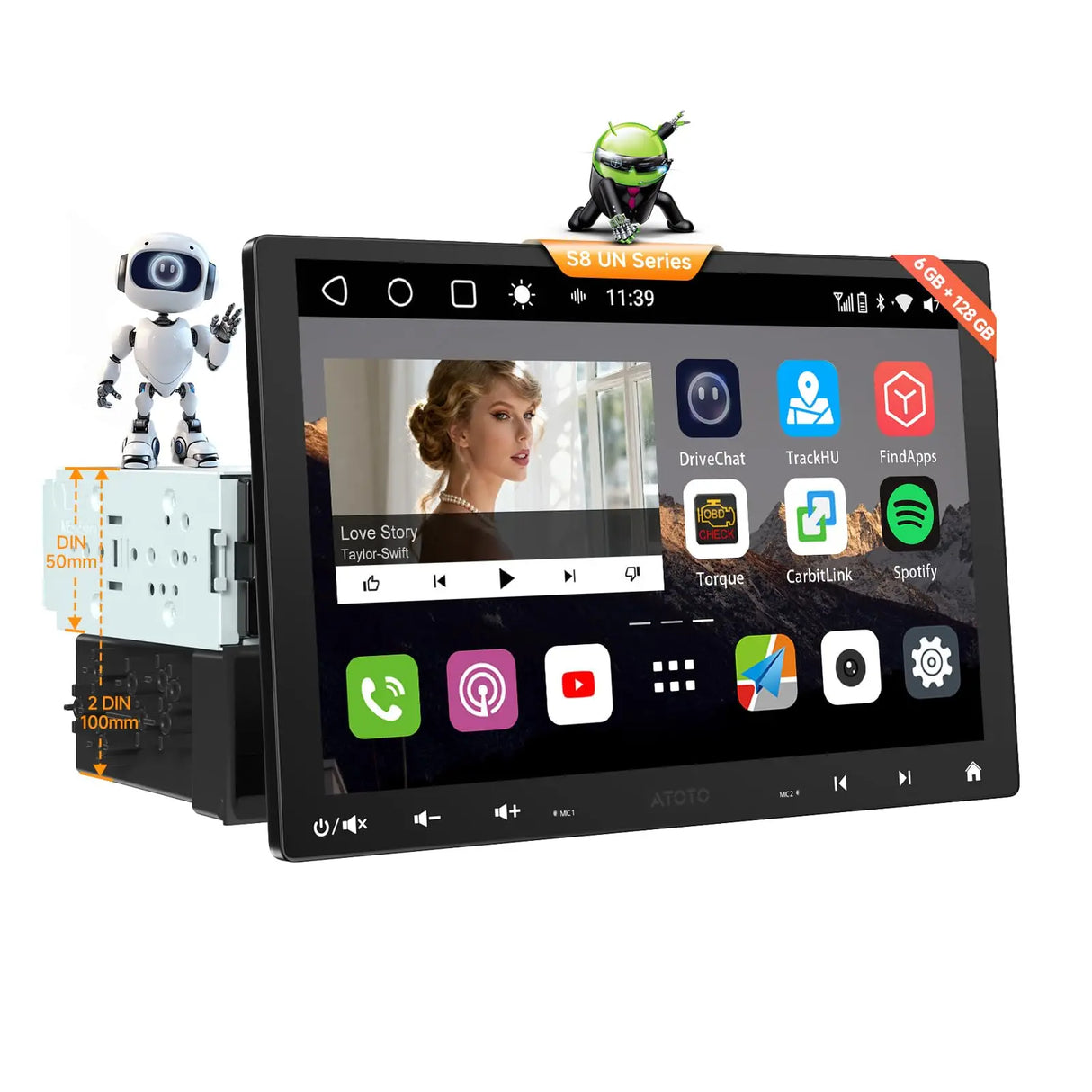 ATOTO S8G1109UN 10.1" Single & Double Din Head Unit with Floating QLED Display, 6+128GB Wireless CarPlay & Android Auto, 4G Built-in, Dual Bluetooth, DSP & ChatGPT