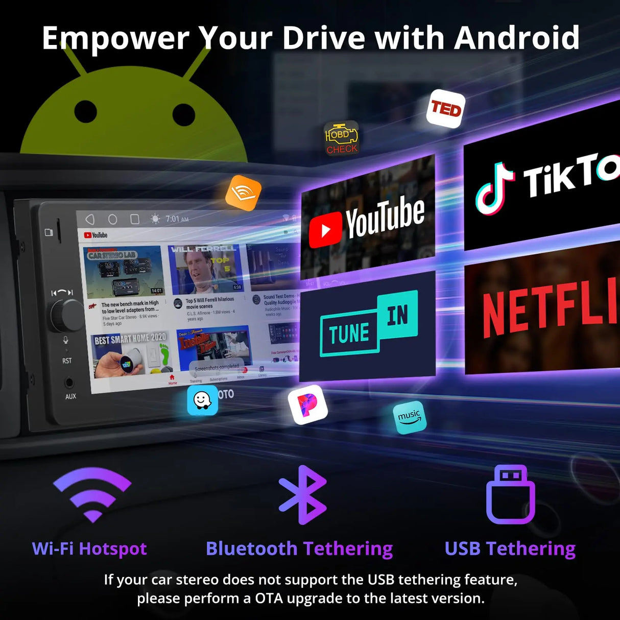 ATOTO A5LTYB7T 7" Double Din Car Stereo, Wireless CarPlay & Android Auto, Compatible with Toyota, Touchscreen, Wi-Fi/BT Tethering, 24 Band EQ DSP, FM/AUX/TF, 2G+32G