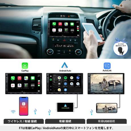 ATOTO F7 XE 7インチダブルDIN カーオーディオプレーヤー-ワイヤレスCarPlay，Android Auto、ミラーリンク（AutoLink）、Bluetooth、HD LRV（ライブリアビュー）、急速充電、QLEDディスプレイ、F7G2A7XE