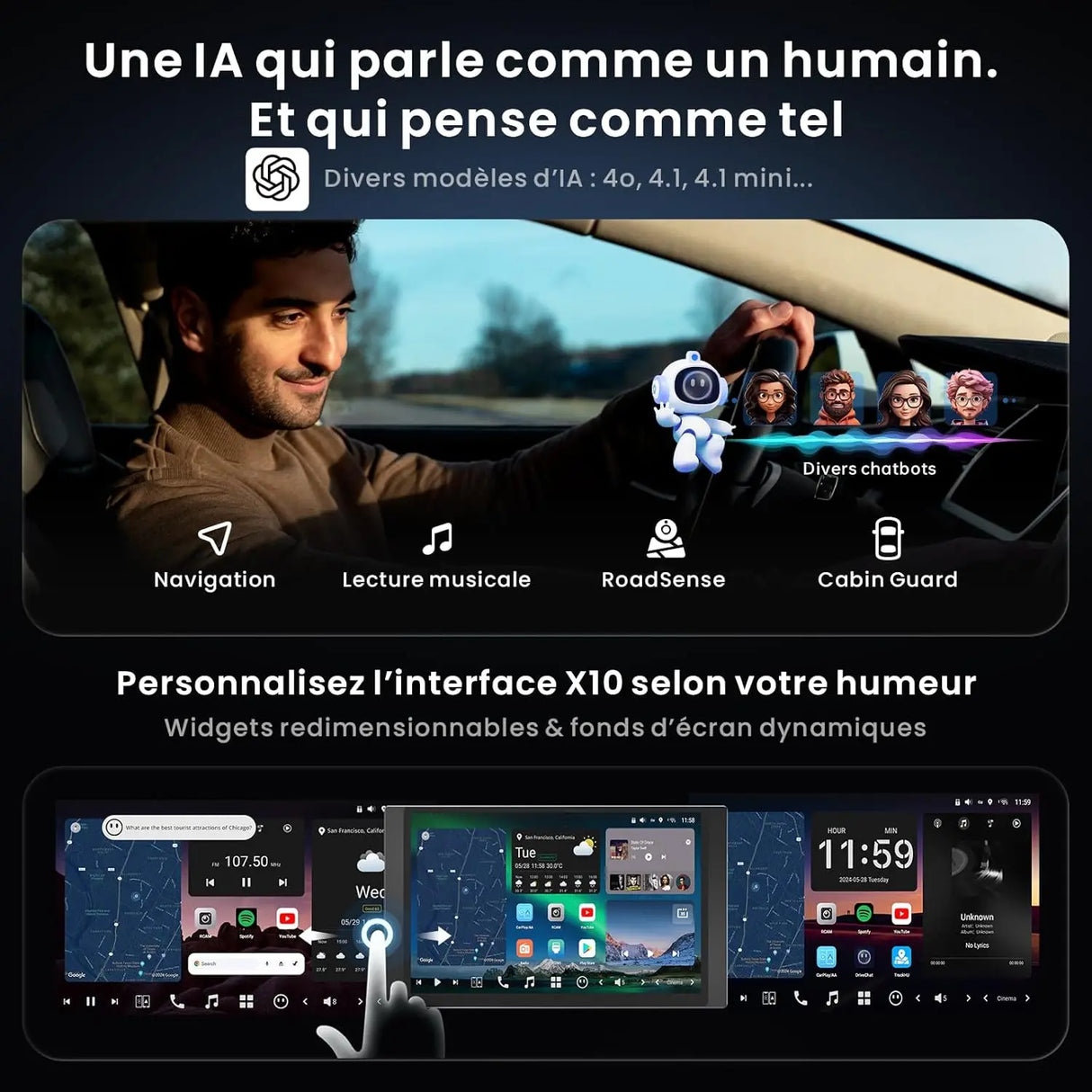 ATOTO X10G125E-R3 12,5" QLED Autoradio Android 1DIN/2DIN avec 2 Caméras Dashcam, GPS Intégré, Écran Flexview, 8+128G, Audio 7.1.2CH, 4G LTE, CarPlay & Android Auto sans Fil