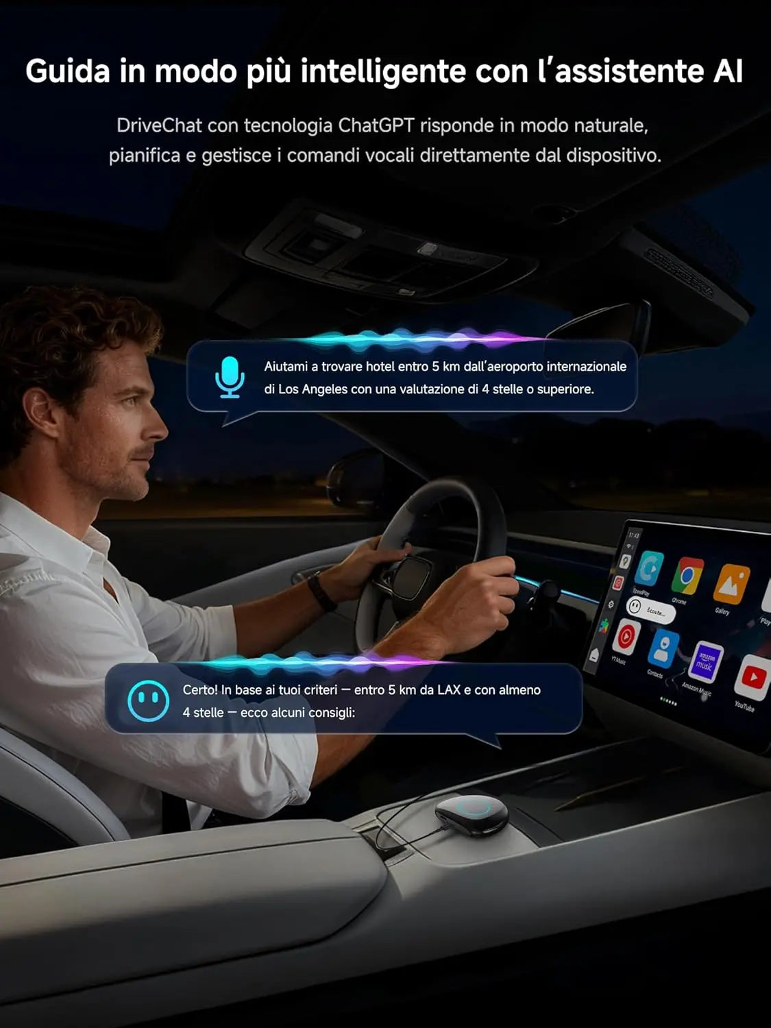 ATOTO CB6 Adattatore CarPlay Wireless – Boîtier CarPlay IA , 8GB+128GB Dispositivo Streaming per Auto con 4G, Wi-Fi, Doppio Bluetooth, USB, GPS Integrato, Assistente IA, Espansione microSD, OTA