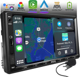 Double Din Car Stereo with Wireless CarPlay & Android Auto, 7 inch QLED CarPlay Screen for Car, SXM Ready, Quick Charge, Bluetooth Car Radio with Live Rear View, MirrorLink, USB/AUX/SWC, F7G2A7-XE-N