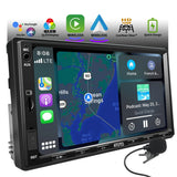 Double Din Car Stereo with Wireless CarPlay & Android Auto, 7 inch QLED CarPlay Screen for Car, SXM Ready, Quick Charge, Bluetooth Car Radio with Live Rear View, MirrorLink, USB/AUX/SWC, F7G2A7-XE-N
